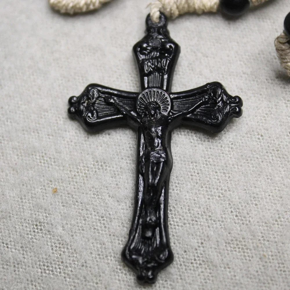 Unbranded Rosary‎ Prayer Beads Unisex OS Black Excellent Crucifix Knotted Cord